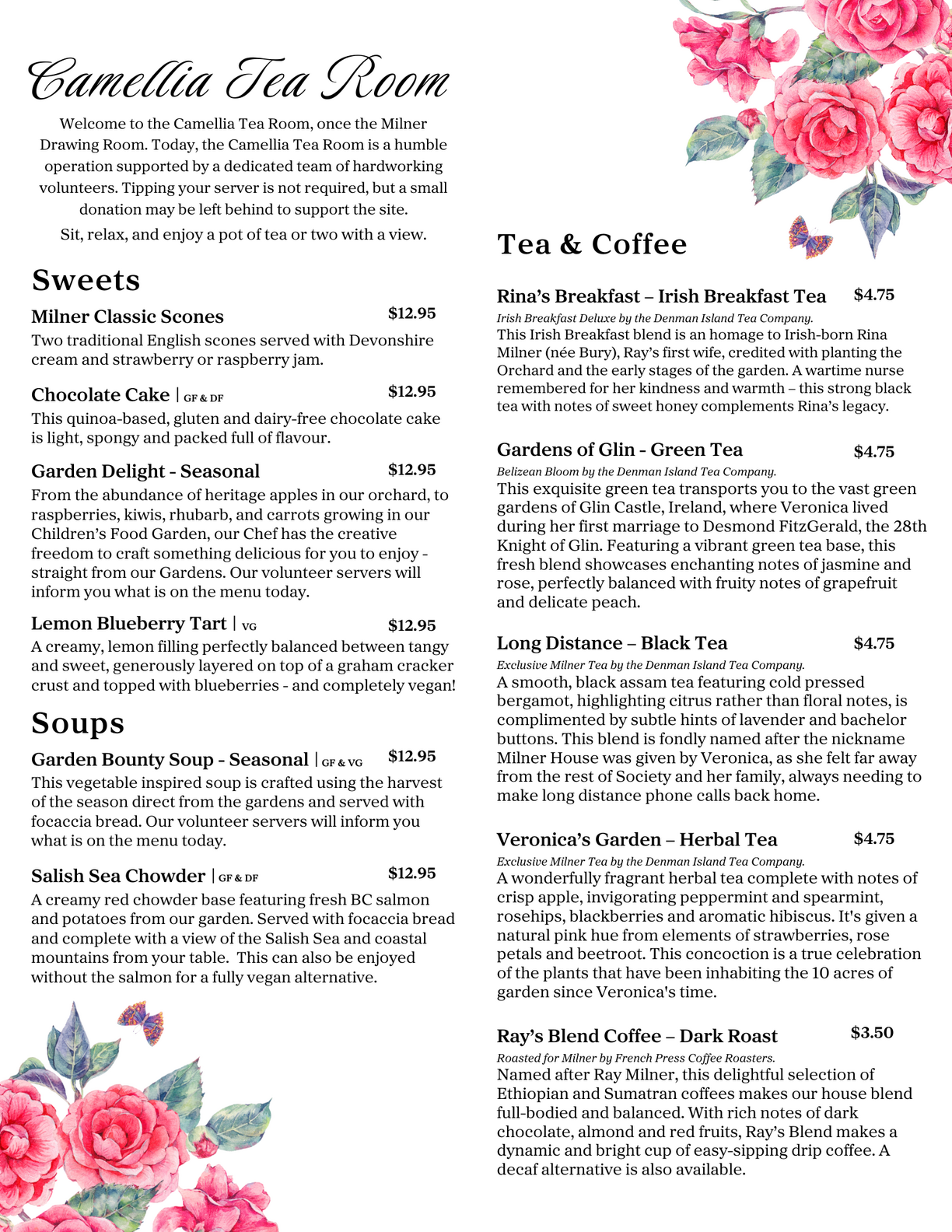 Camellia Tea Room Menu